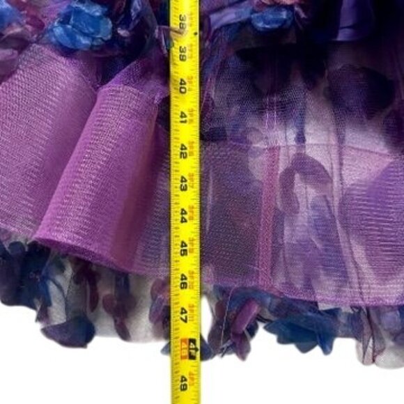 Marchesa Notte Purple & Blue 3D Floral Tulle Off-Shoulder Cocktail Dress Size 4 - Picture 8 of 12